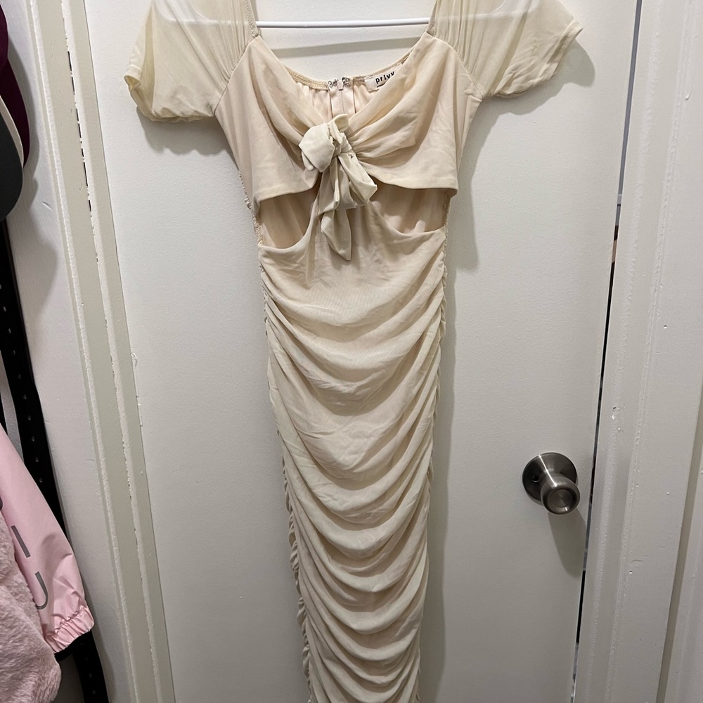 Elegant Cream Ruched Dress
